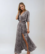 Robe longue bohème d'été à ceinture et fente, du XS au 2XL, gris