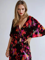 Robe longue bohème d'été à ceinture et fente, du XS au 2XL, noir