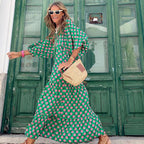 Robe longue bohème col V, coupe fluide, du S au 5XL, vert foncé