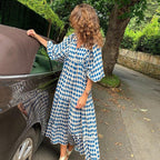 Robe longue bohème col V, coupe fluide, du S au 5XL, bleu