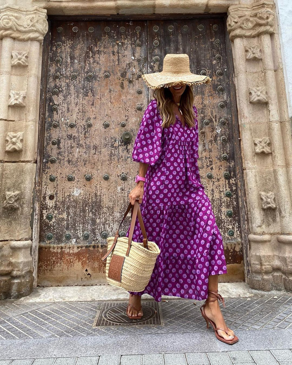 Robe longue bohème col V, coupe fluide, du S au 5XL, lilas