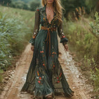 Robe longue bohème femme à volants, coupe fluide, du XS au 3XL, vert foncé