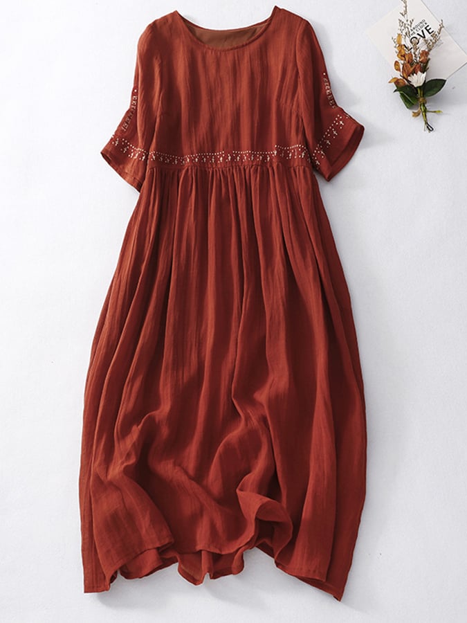 Robe maxi brodée femme à manches courtes, blanc ou rouge