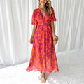 Robe longue col V évasée sans manches, pour mariage et soirée, orange 1