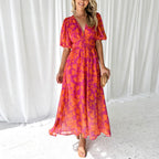 Robe longue col V évasée sans manches, pour mariage et soirée, orange 1