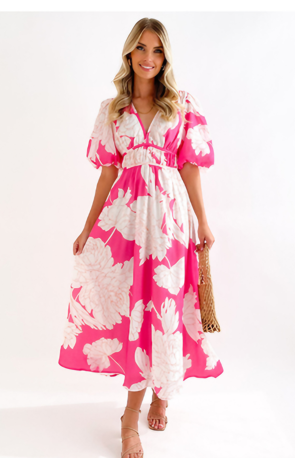 Robe longue col V évasée sans manches, pour mariage et soirée, rose