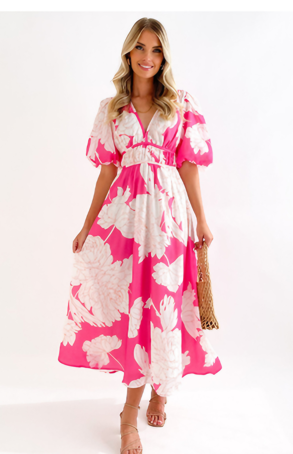Robe longue col V évasée sans manches, pour mariage et soirée, rose