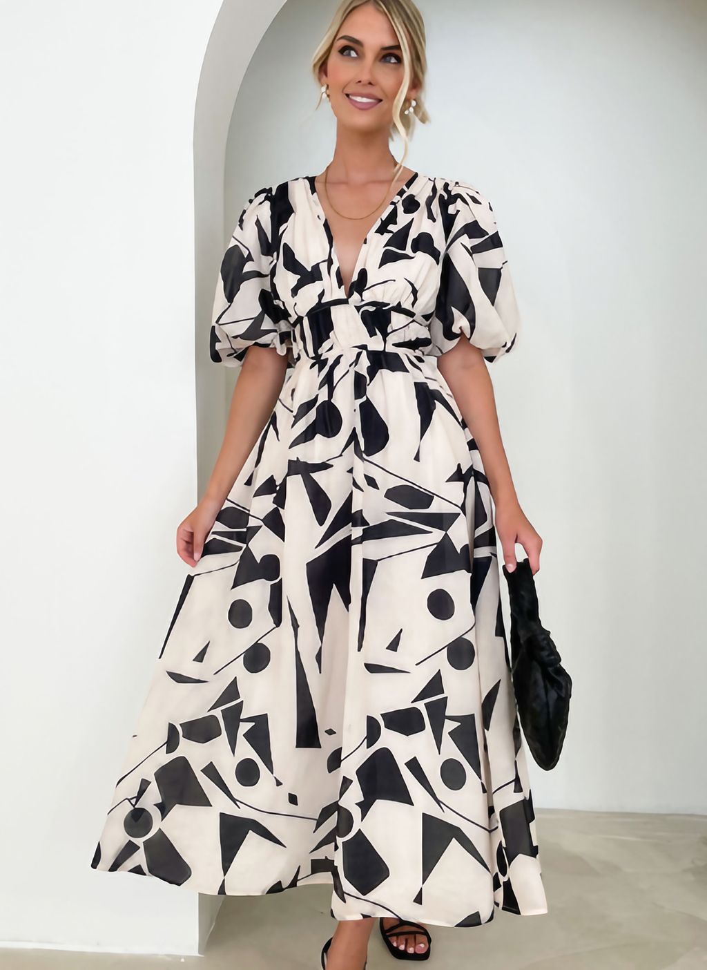 Robe longue col V évasée sans manches, pour mariage et soirée, blanc