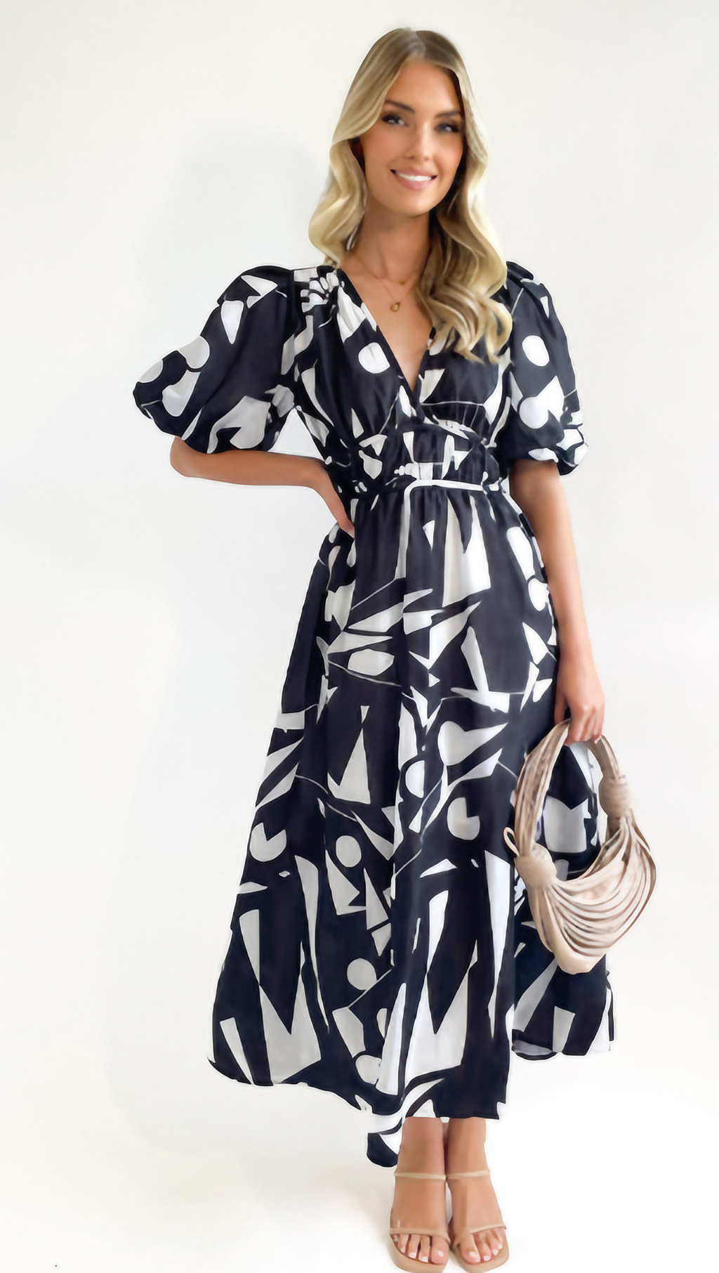 Robe longue col V évasée sans manches, pour mariage et soirée, noir