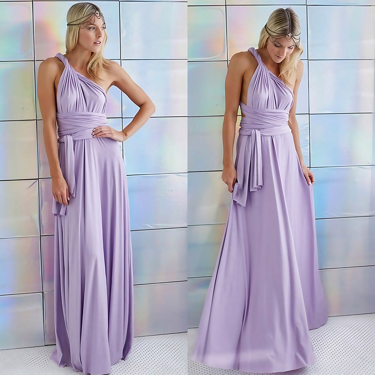 Robe longue dos ouvert femme pour invitée de mariage, lilas