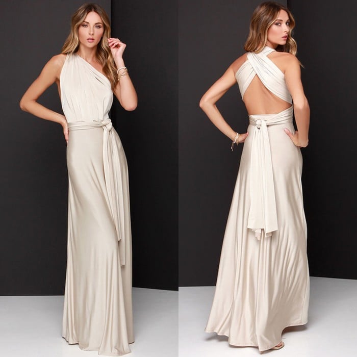 Robe longue dos ouvert femme pour invitée de mariage