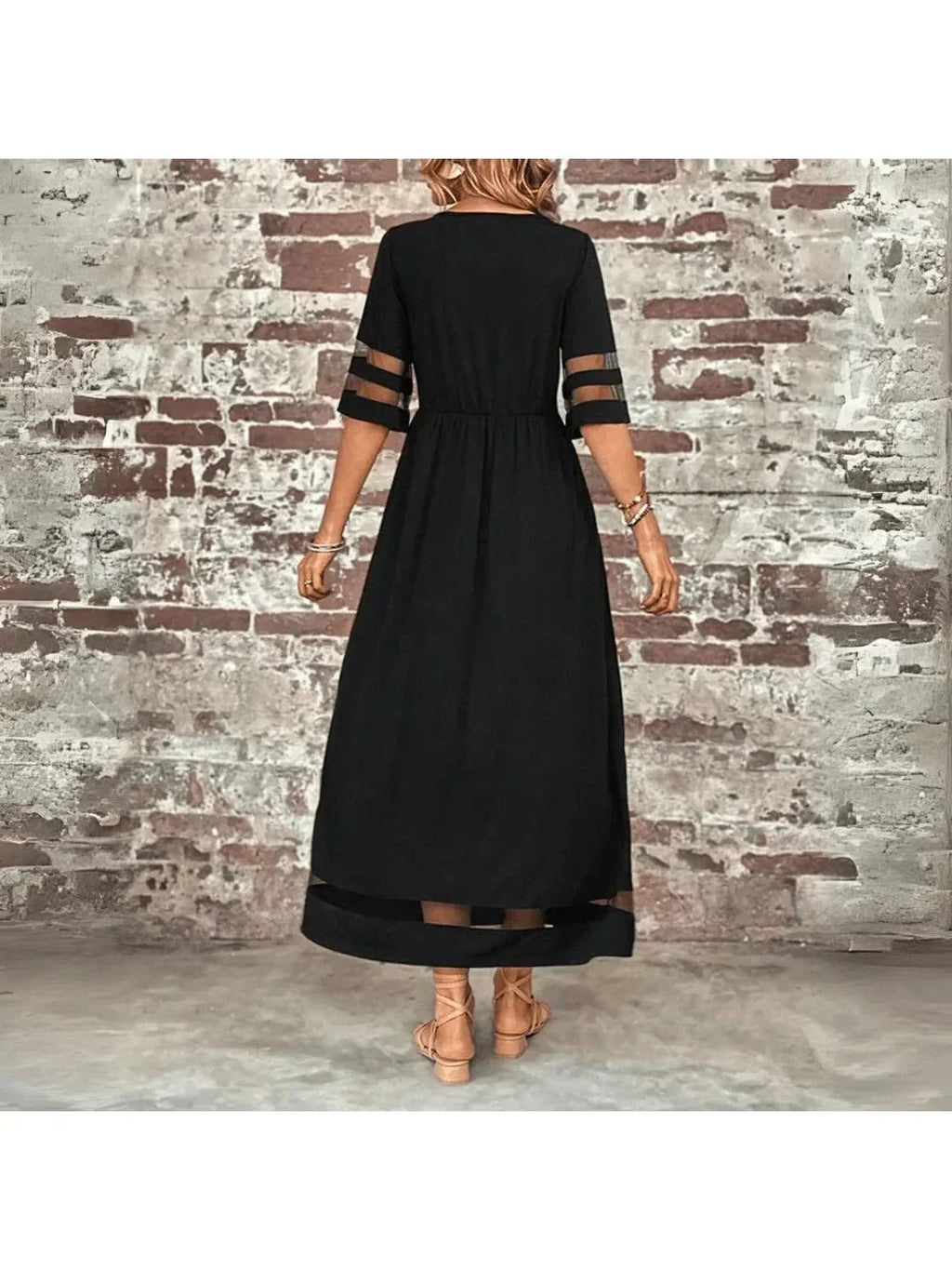 Robe longue évasée femme à poches, col rond, trois coloris