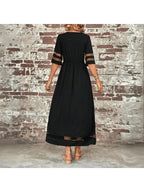 Robe longue évasée femme à poches, col rond, trois coloris