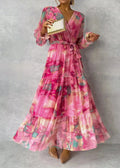 Robe maxi fleurie femme rose, imprimé floral, du S au 2XL, rose
