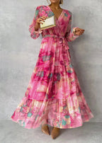 Robe maxi fleurie femme rose, imprimé floral, du S au 2XL, rose