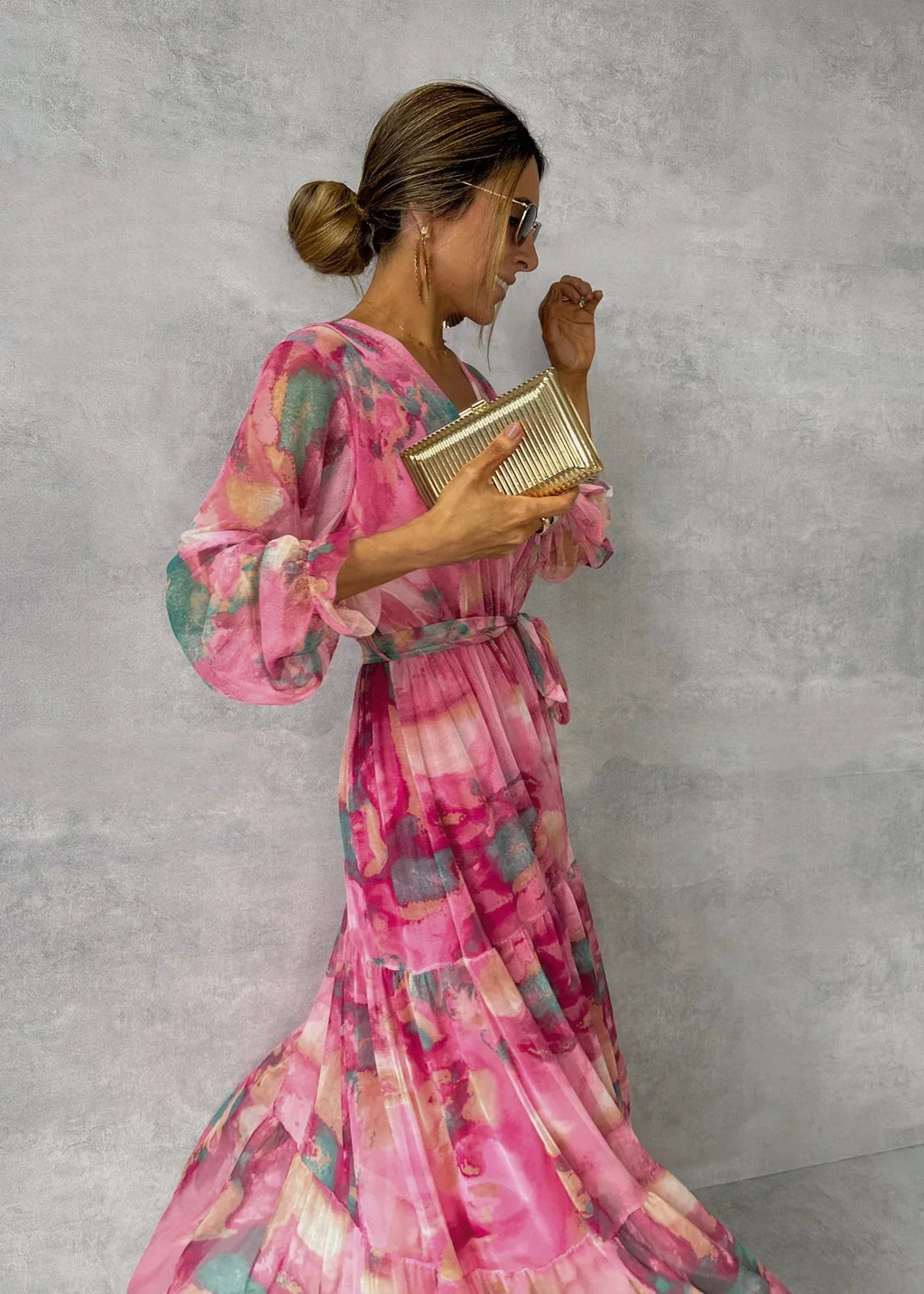 Robe maxi fleurie femme rose, imprimé floral, du S au 2XL