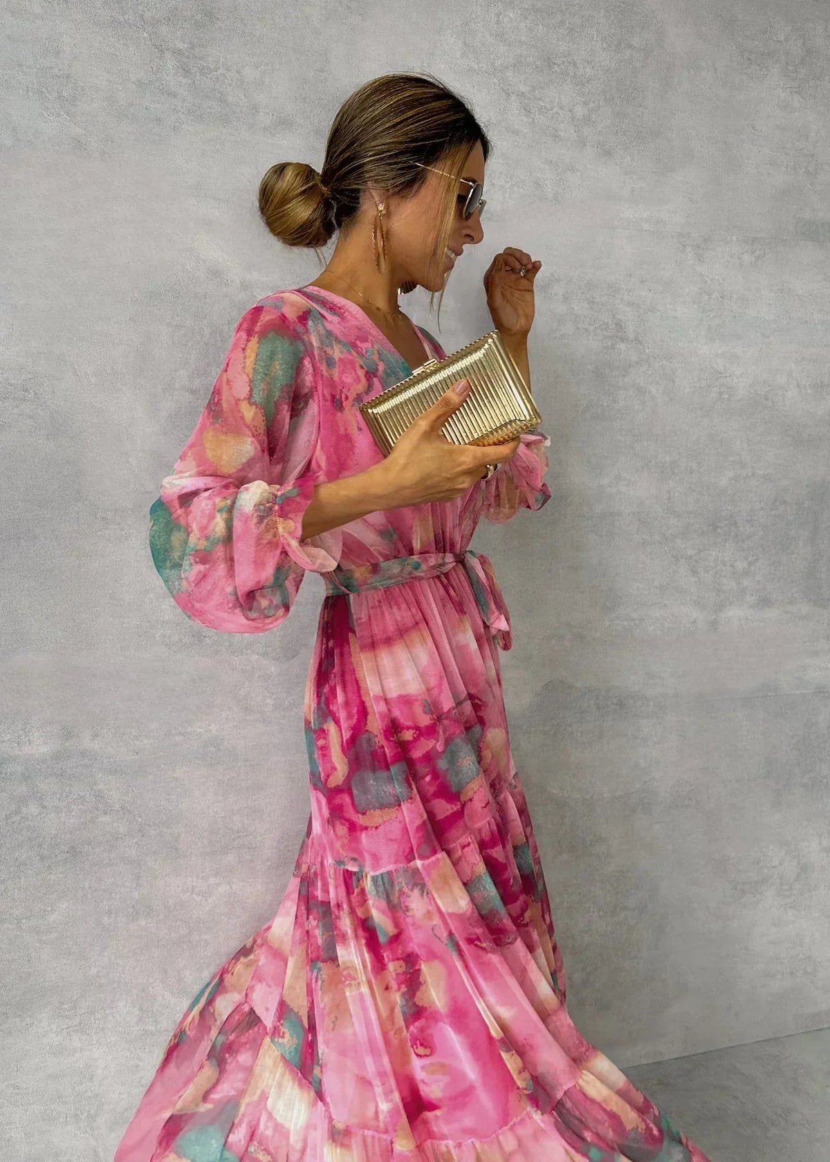 Robe maxi fleurie femme rose, imprimé floral, du S au 2XL
