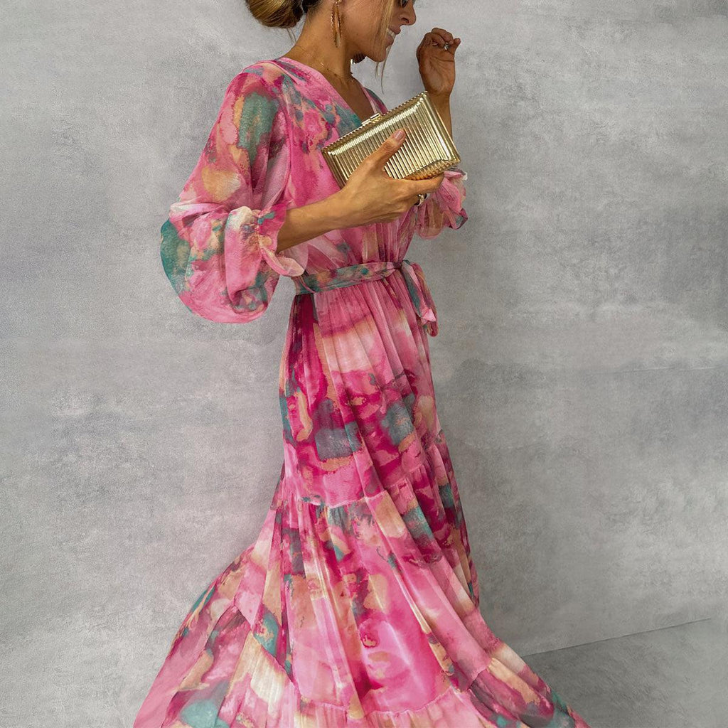 Robe maxi fleurie femme rose, imprimé floral, du S au 2XL