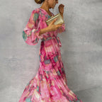 Robe maxi fleurie femme rose, imprimé floral, du S au 2XL