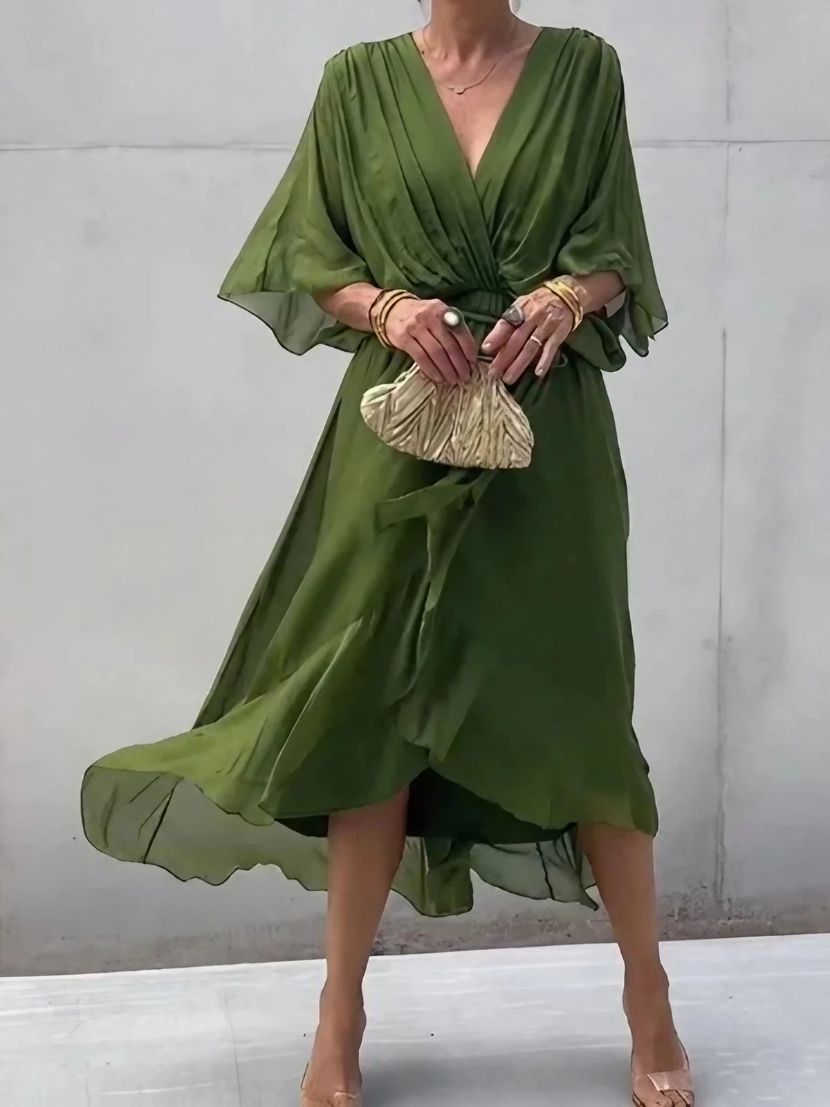 Robe longue d'été col V, manches courtes, du S au 5XL