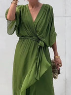 Robe longue d'été col V, manches courtes, du S au 5XL
