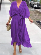 Robe longue d'été col V, manches courtes, du S au 5XL, lilas