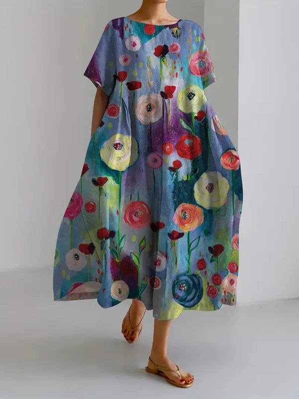 Robe longue ample à imprimé façon peinture, du S au 5XL, multicolore