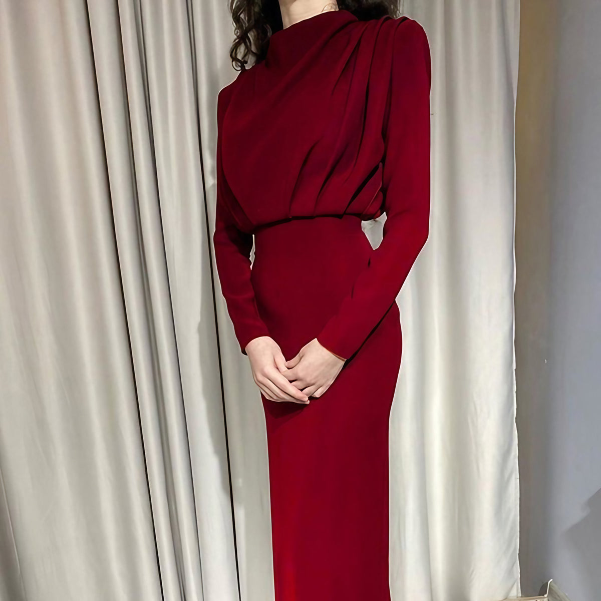 Robe maxi femme à bretelles réglables et fentes, huit coloris, rouge vin