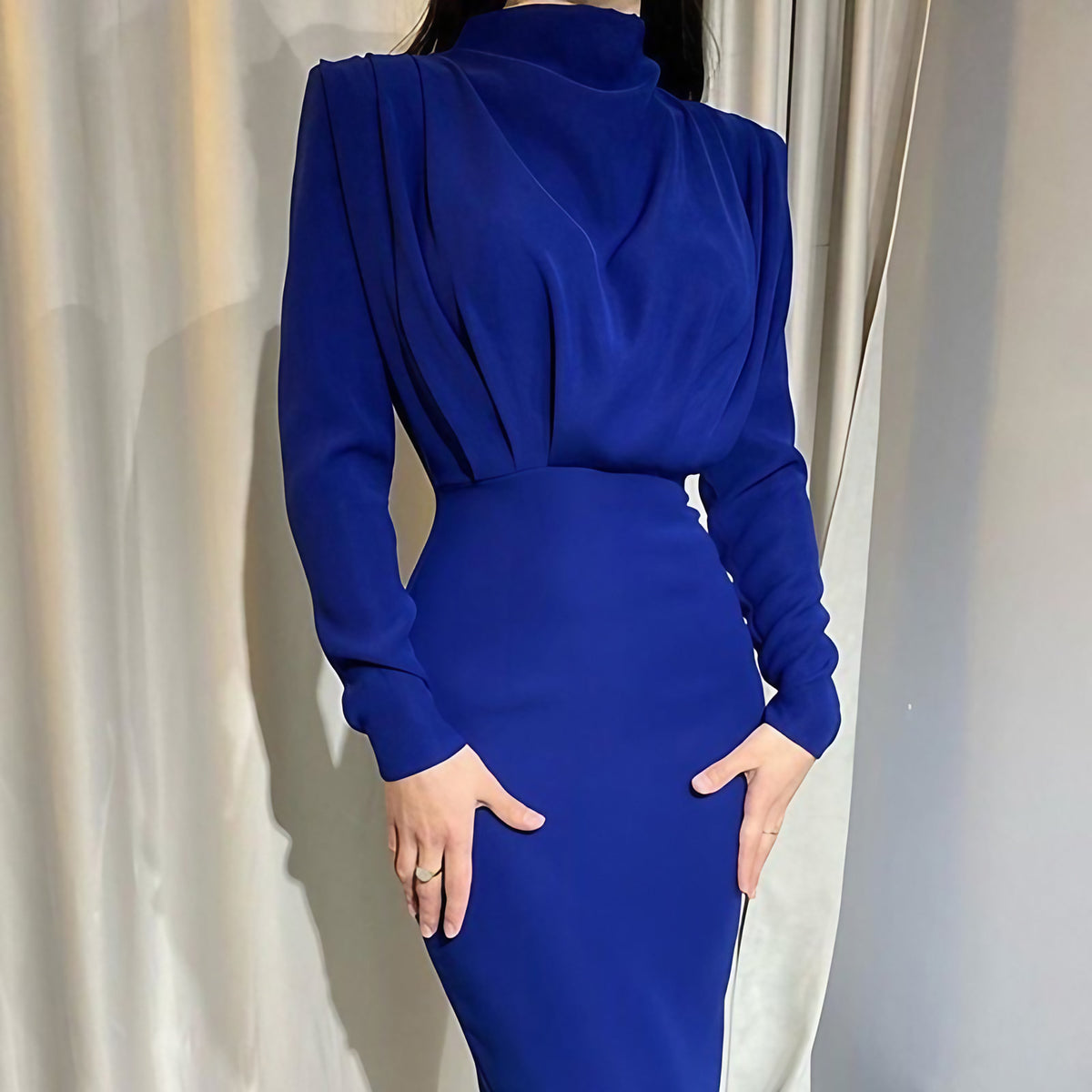 Robe maxi femme à bretelles réglables et fentes, huit coloris, bleu foncé