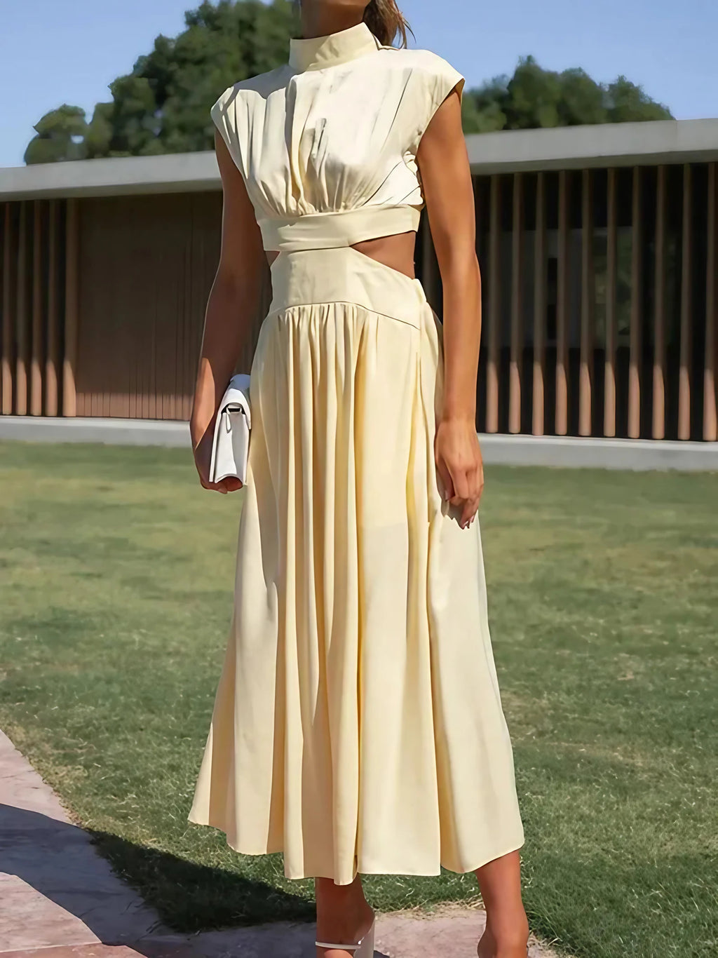Robe longue de cocktail femme, cinq coloris, du S au XL, jaune