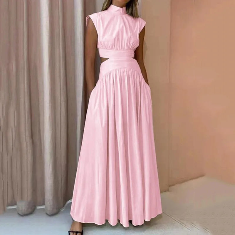 Robe longue de cocktail femme, cinq coloris, du S au XL, rose