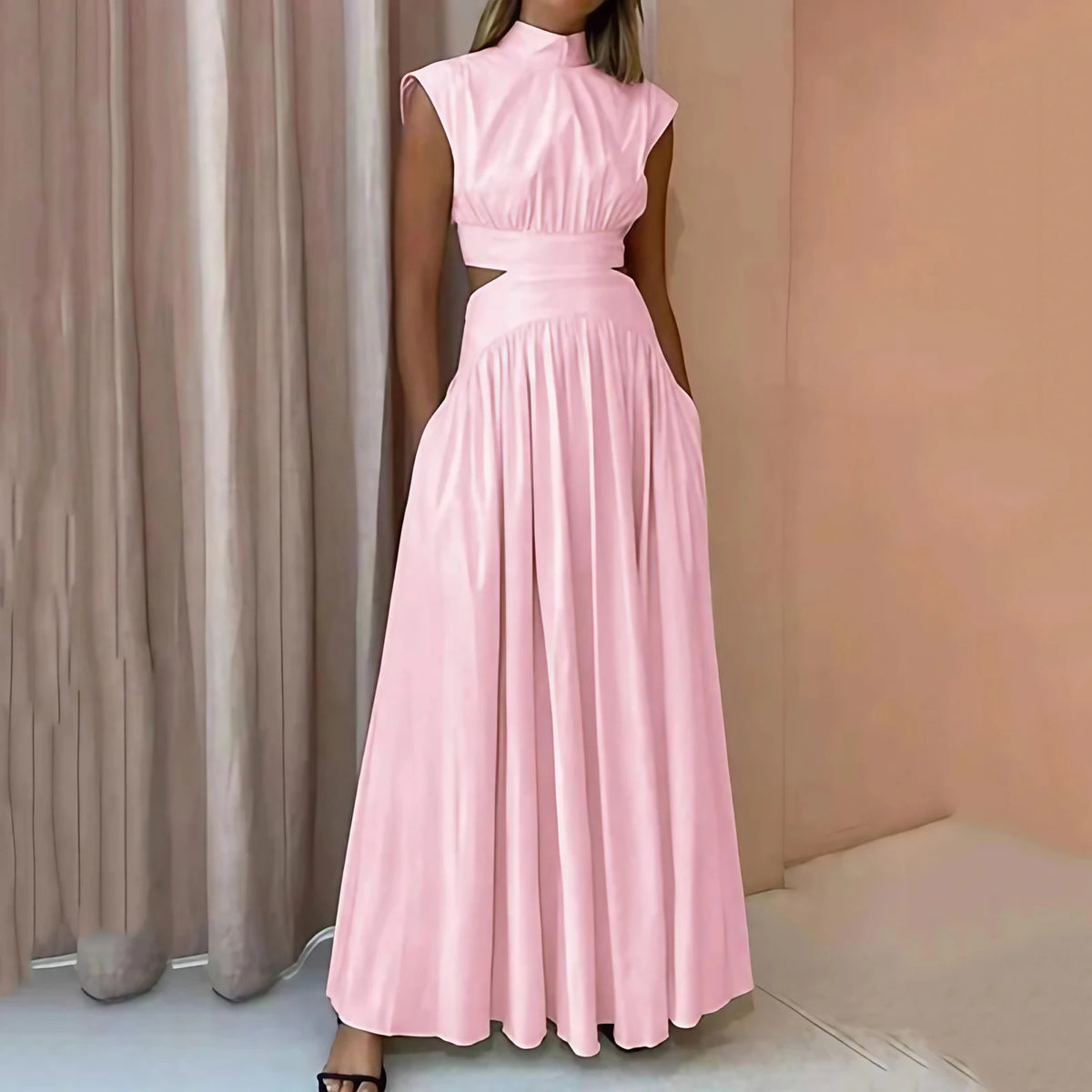 Robe longue de cocktail femme, cinq coloris, du S au XL, rose