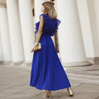 Robe longue femme à volants, taille ceinturée, six coloris