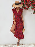 Robe longue d'été femme coupe fluide, rouge, vert ou noir, rouge