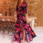 Robe longue d'été femme coupe fluide, rouge, vert ou noir, noir