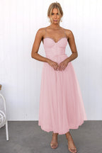 Robe maxi de soirée en mousseline à bretelles fines, cintrée, rose