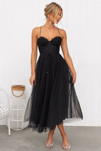 Robe maxi de soirée en mousseline à bretelles fines, cintrée