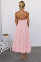 Robe maxi de soirée en mousseline à bretelles fines, cintrée