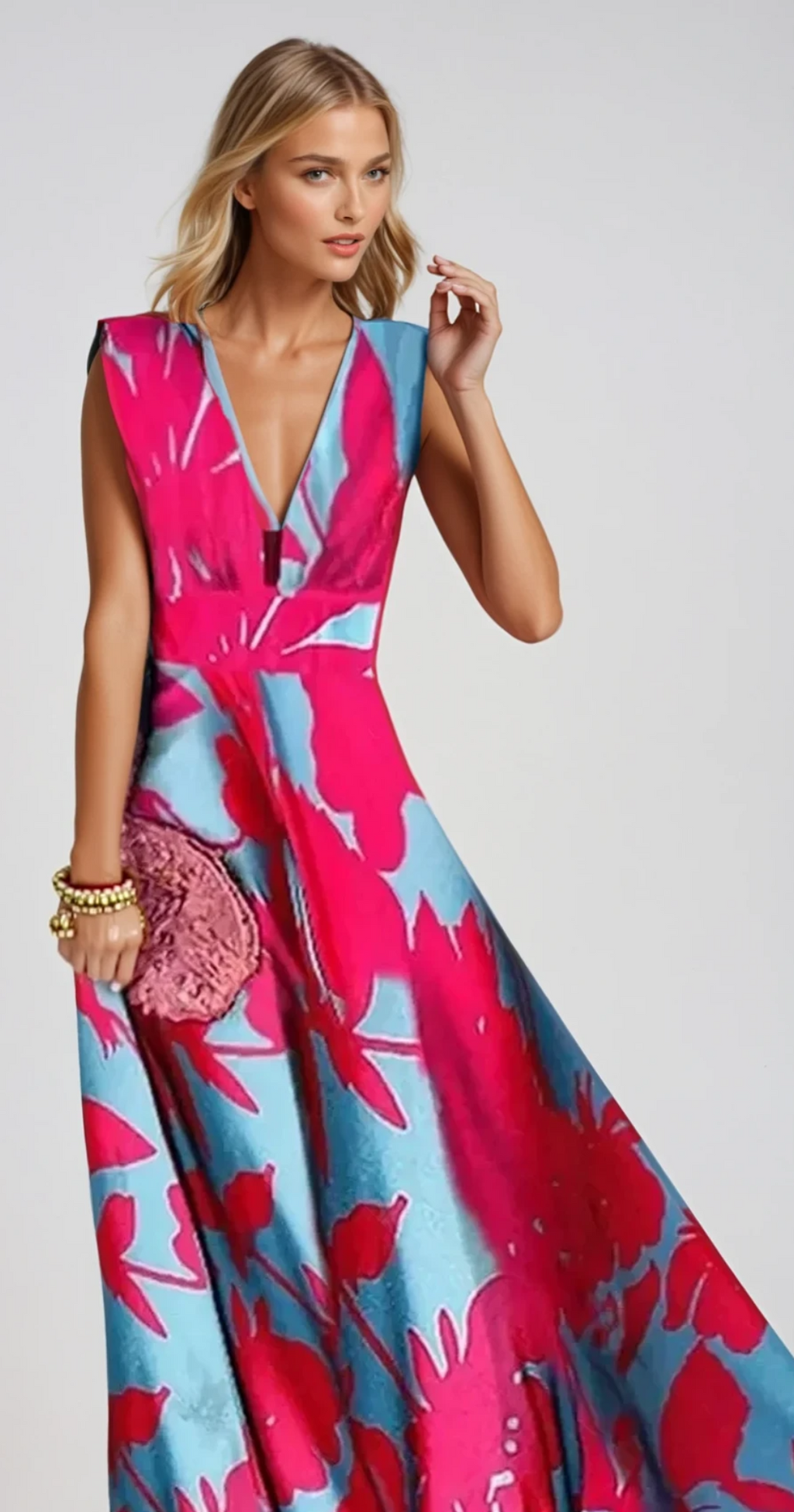 Robe de soirée longue et fluide, quatre coloris, du S au XL, fuchsia