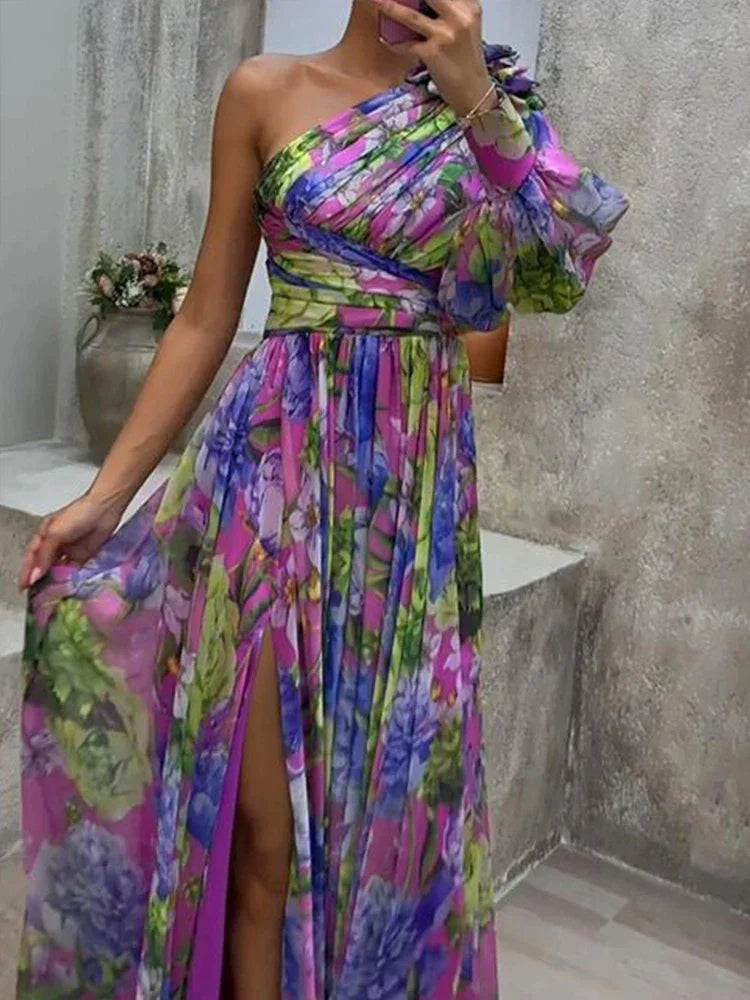 Robe maxi fendue à manches, longueur 140 à 146 cm