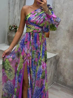 Robe maxi fendue à manches, longueur 140 à 146 cm