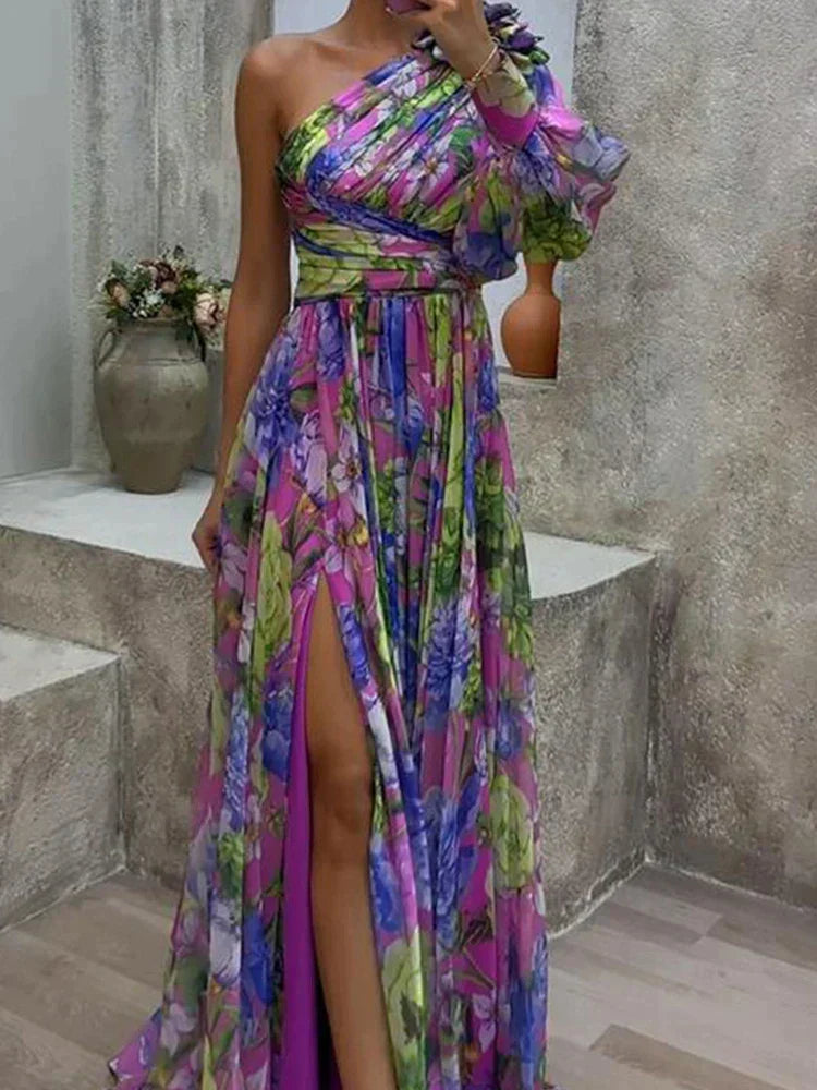 Robe maxi fendue à manches, longueur 140 à 146 cm, multicolore