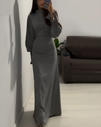 Robe longue fluide femme, coupe ample, trois coloris, gris