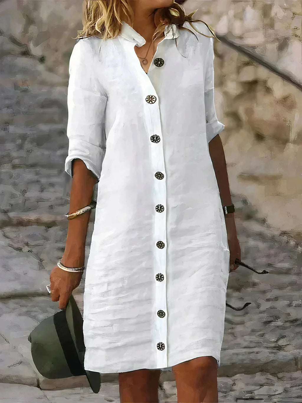 Robe mi-longue ample femme pour l'été, quatre coloris, blanc