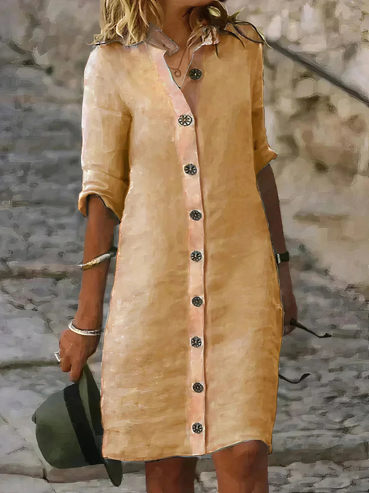 Robe mi-longue ample femme pour l'été, quatre coloris, kaki