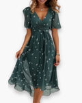 Robe mi-longue fluide femme à col V, quatre coloris, du S au 3XL, vert