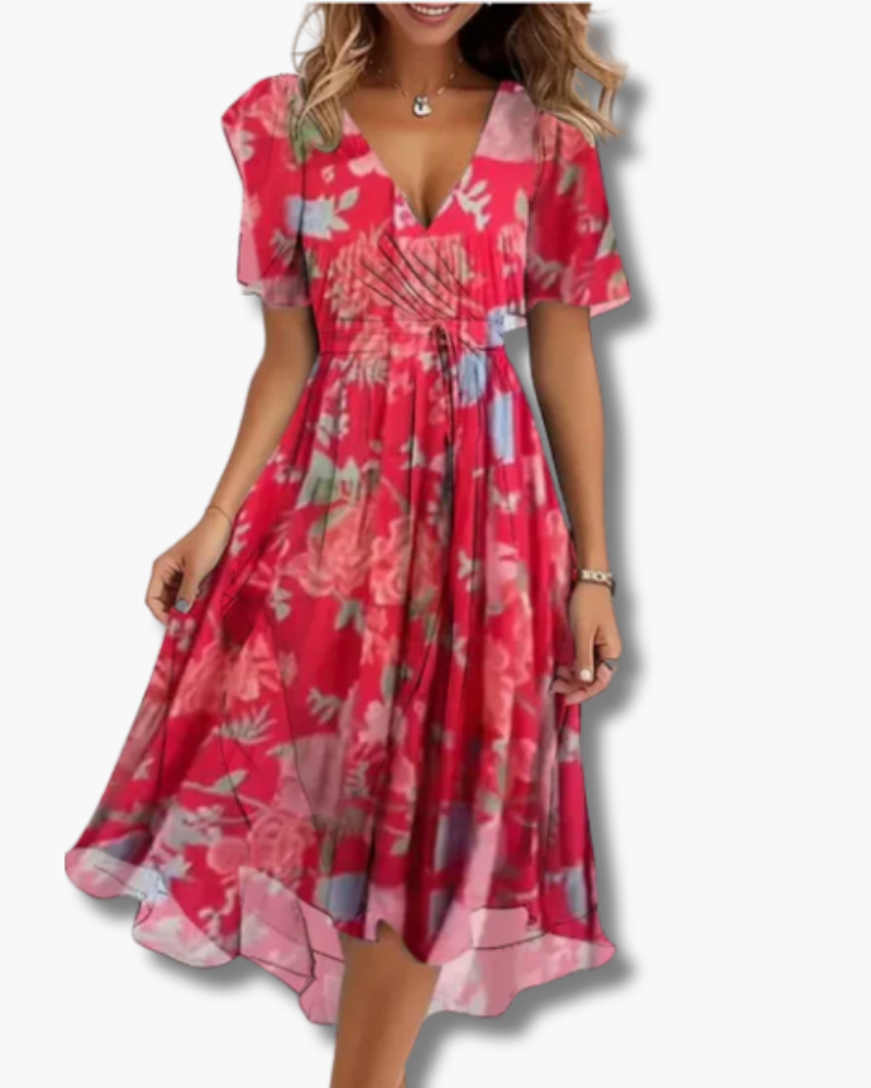 Robe mi-longue fluide femme à col V, quatre coloris, du S au 3XL, rose