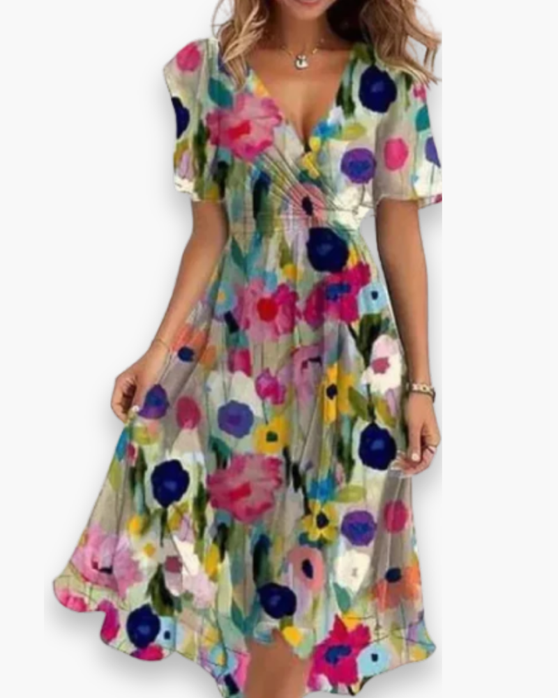 Robe mi-longue fluide femme à col V, quatre coloris, du S au 3XL, multicolore
