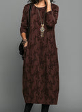 Robe midi ample femme à manches longues et poches latérales, bordeaux