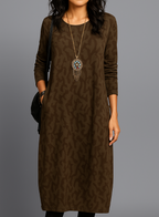 Robe midi ample femme à manches longues et poches latérales, marron